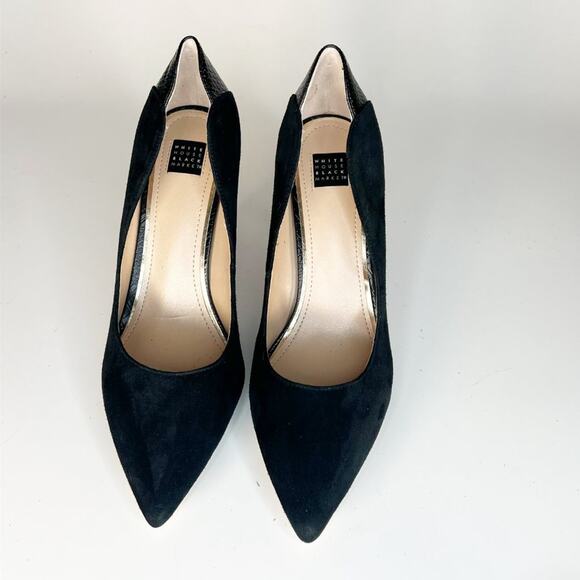 White House Black Market Black Suede Embossed Leather Stiletto Heels Shoes 10 - Picture 4 of 14